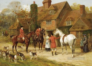 horse cats Painting - THE STIRRUP CUP Heywood Hardy horse riding